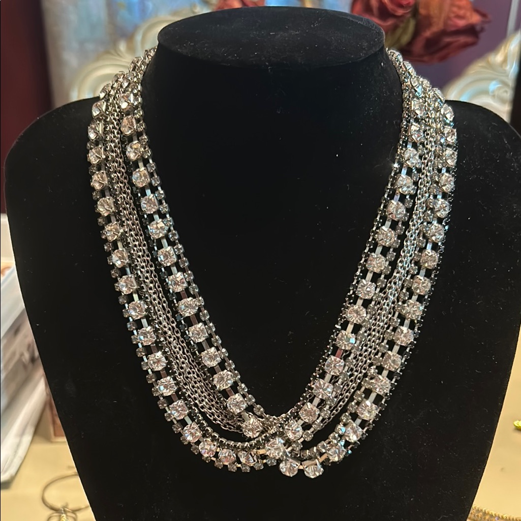 Cache Elegant Silver And Crystal Necklace